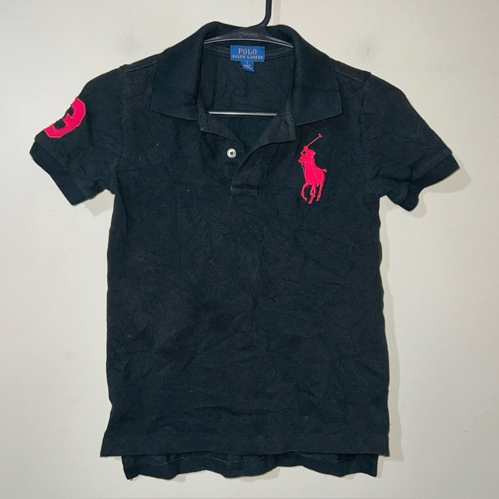 Ralph Lauren Kids Polo Shirt Black Big Red Pony Size 7